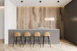 © ImageFlow - Wooden and gray coffee shop interior