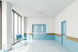 Fototapeta  - Empty hospital corridor with chairs