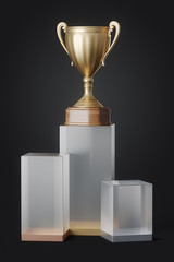 Wall Mural - gold cup on the winner podium, 3d illustration