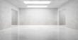 © Shawn Hempel - Abstract empty, modern concrete room with ceiling lights and shiny floor - industrial interior background template, 3D illustration