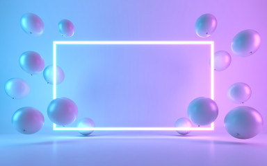 Neon frame sign with balloon. 3d rendering