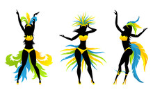 Show Girls With Brazilian Style Carnival Costumes, Carnaval Dancers