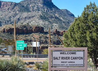 Wall Mural - Salt River Canyon Rest Area Sign at Salt River in Gila County, Arizona USA