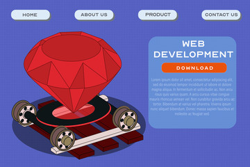 Web development site template. Application and software development header poster design. Vector illustration of a ruby on rails as a symbol of frontend programming