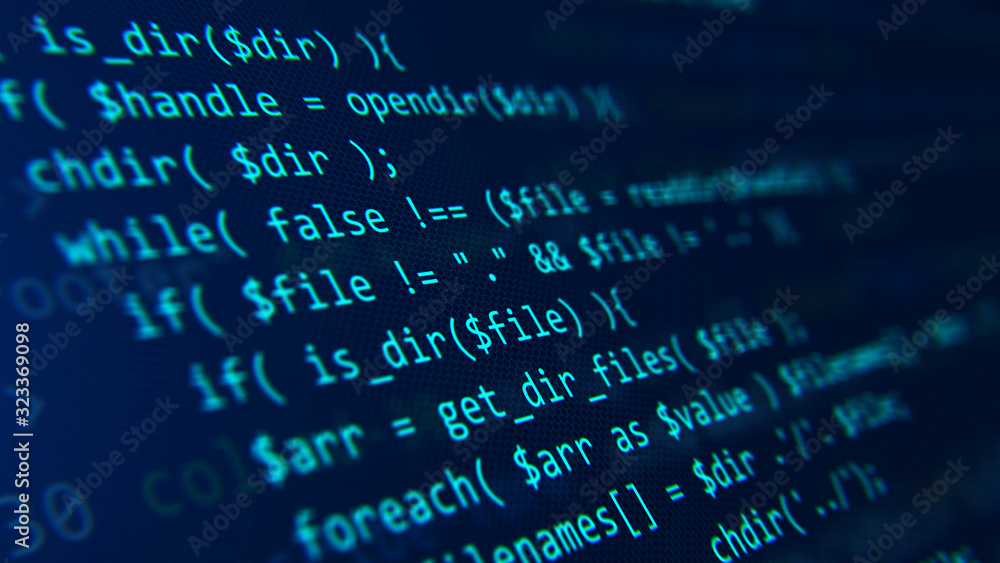 Code, HTML, php web programming source code. Abstract code background ...