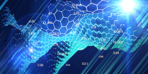 Wall Mural - 3D illustration. Abstract hexagon algorithm analyze big data. Big data.  Futuristic hexagon grid. Technology and business analyze concept.  Computer communication technology.