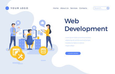 Wall Mural - landing page template web development concept with people characters.