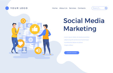 Wall Mural - Landing page template social media marketing concept with office people characters.