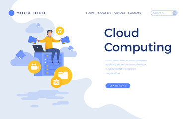 Wall Mural - landing page template cloud computing concept with office male character.