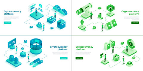 Wall Mural - Cryptocurrency exchange and blockchain 3d isometric vector set.