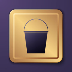 Purple Fire bucket icon isolated on purple background. Metal bucket empty or with water for fire fighting. Gold square button. Vector Illustration