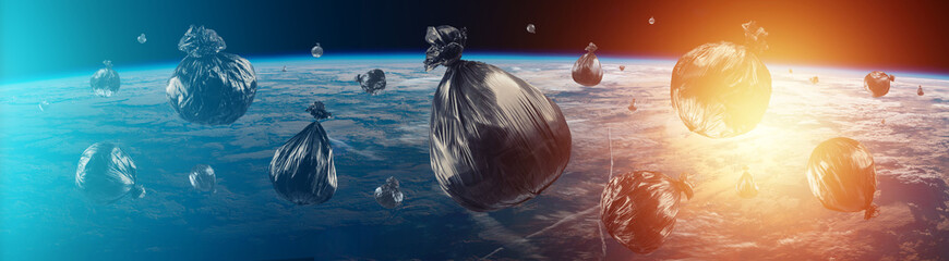 Wall Mural - debris in earth orbit, dangerous debris in orbit around the planet. elements of this image furnished
