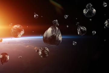 Wall Mural - debris in earth orbit, dangerous debris in orbit around the planet. elements of this image furnished