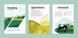 © OlgaStrelnikova - Set of posters with agriculture, farming and livestock. Vector illustrations of tractor, hayfield, hay stack rolls, farm animals and cows in pasture. Template for banner, cover, flyer, print, brochure