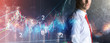 © whyframeshot - caucasian business man standing formal shirt standing business organization startup concept double exposure digital stock market chart and arrow direction growth with dountown building city night time