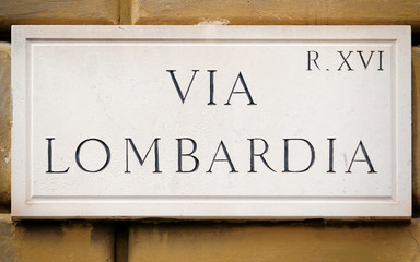 Sticker - Via Lombardia street sign on wall in Rome