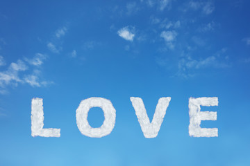 Wall Mural - Love sign made of clouds letters over clear day blue sky