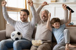 © fizkes - Overjoyed three generations male family celebrating championship win.