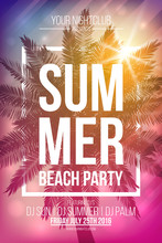 Summer Beach Party Vector Flyer Template With Palm And Frame