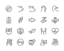 Healthy Food Related Minimal Thin Line Icon Set