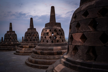 stupas at borobudur temple indonesia