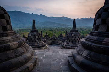 stupas at Borobudur temple in indonesia