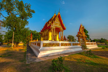 The Sun Goes Down Behind The Temple At Wat Prathumthong. Ban Nong Bua Noi, Suwannakhuha, Nong Bua Lamphu, Thailand