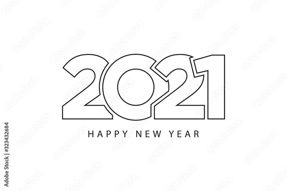 Simple style lines happy new year 2021 black white theme. Vector illustration. - obrazy, fototapety, plakaty 