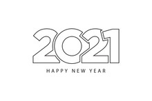 Simple Style Lines Happy New Year 2021 Black White Theme. Vector Illustration.