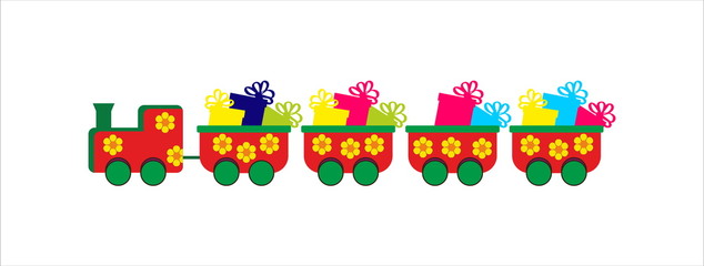  Children colorful train with presents