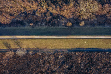 Sticker - Drone view of footpath on the flood bank of Vistula river in Warsaw, capital city of Poland