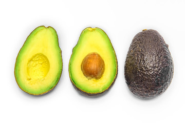 Still life photos of avocado on a white background.