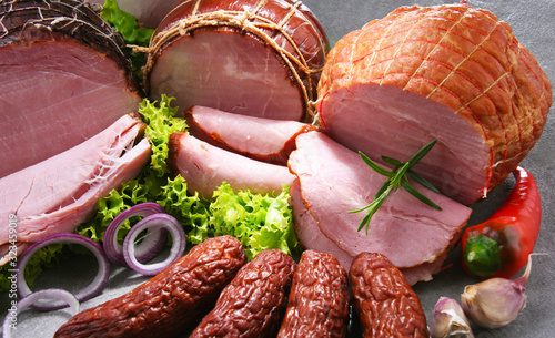 Composition with assorted meat products Canvas Print