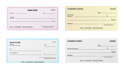 Bank check. Presentation blank cheque checkbook with guilloche pattern and watermark for certificate, voucher or banknote vector template