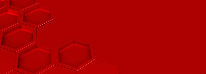 3d illustration of red modern honeycomb background, wallpaper or web banner with empty space for text or logo	