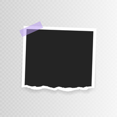 Wall Mural - vector photo frame mockup design. photo frame with torn paper on sticky tape isolated on transparent