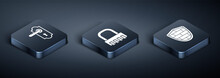 Set Isometric Door Handle , Shield With Cyber Security Brick Wall  And Safe Combination Lock  Icon. Vector