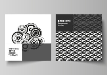 The minimal vector layout of two square format covers design templates for brochure, flyer, magazine. Trendy geometric abstract background in minimalistic flat style with dynamic composition.