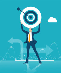 Wall Mural - Successful businessman holding up target with arrows symbol of success