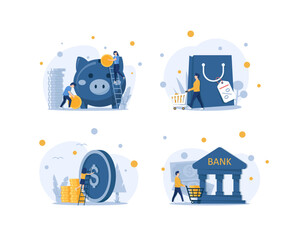 a large piggy bank in the form of a piglet on a white background,saving or accumulating money,Large piggy bank with business people and golden coin