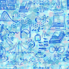 Wall Mural - science colorful illustration with decorative formulas and graphs. hand drawn.