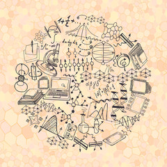Wall Mural - colorful illustration with decorative formulas and graphs. hand drawn.