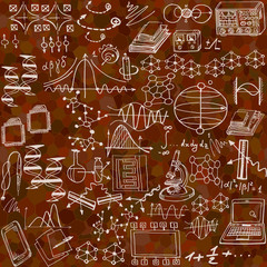 Wall Mural - science colorful illustration with decorative formulas and graphs. hand drawn.