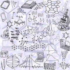 Wall Mural - abstract line art illustration with sketch elements related to chemistry, physics, school, science a
