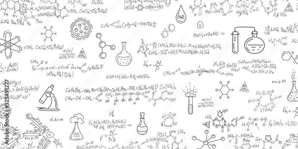 School background in chemistry .Handwritten formulas background.Letters and numbers .	 - obrazy, fototapety, plakaty 