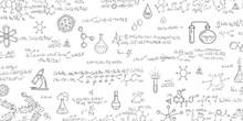 School Background In Chemistry .Handwritten Formulas Background.Letters And Numbers .	