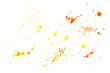 Yellow orange watercolor splashes isolated on white background. Color paint splatter