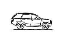 Tuned SUV, Sketch For Your Design. Vector Illustration