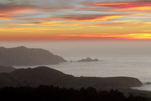 Sunset Over Pacifica And Montara Coastlines. Taken From Milagra Ridge, San Mateo County, California, USA.