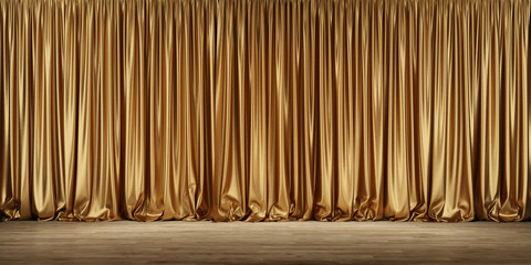 Wall Mural - theater stage with golden curtains.